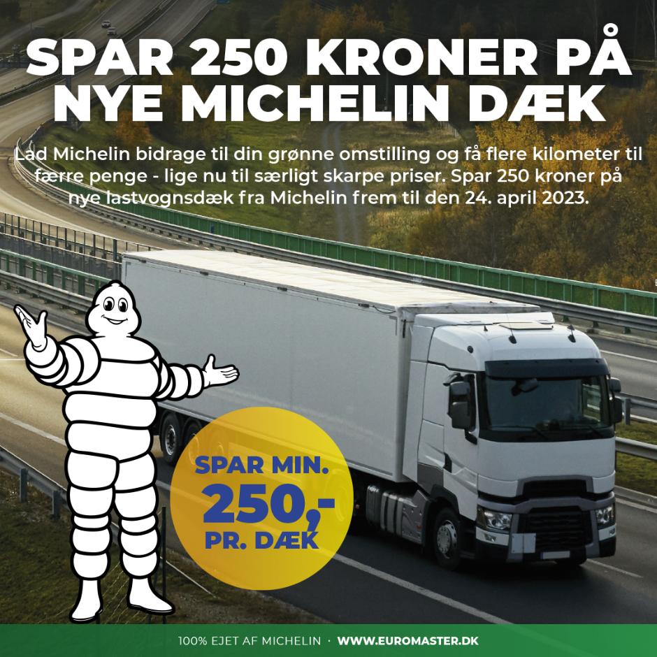 Spar 250 kr. på nye Michelin lastvognsdæk - frem til 24. april 2023.